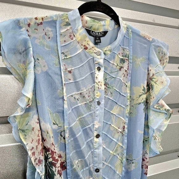 NWT Ralph Lauren Chiffon Floral Ruffled Cap Sleeved - Picture 9 of 10